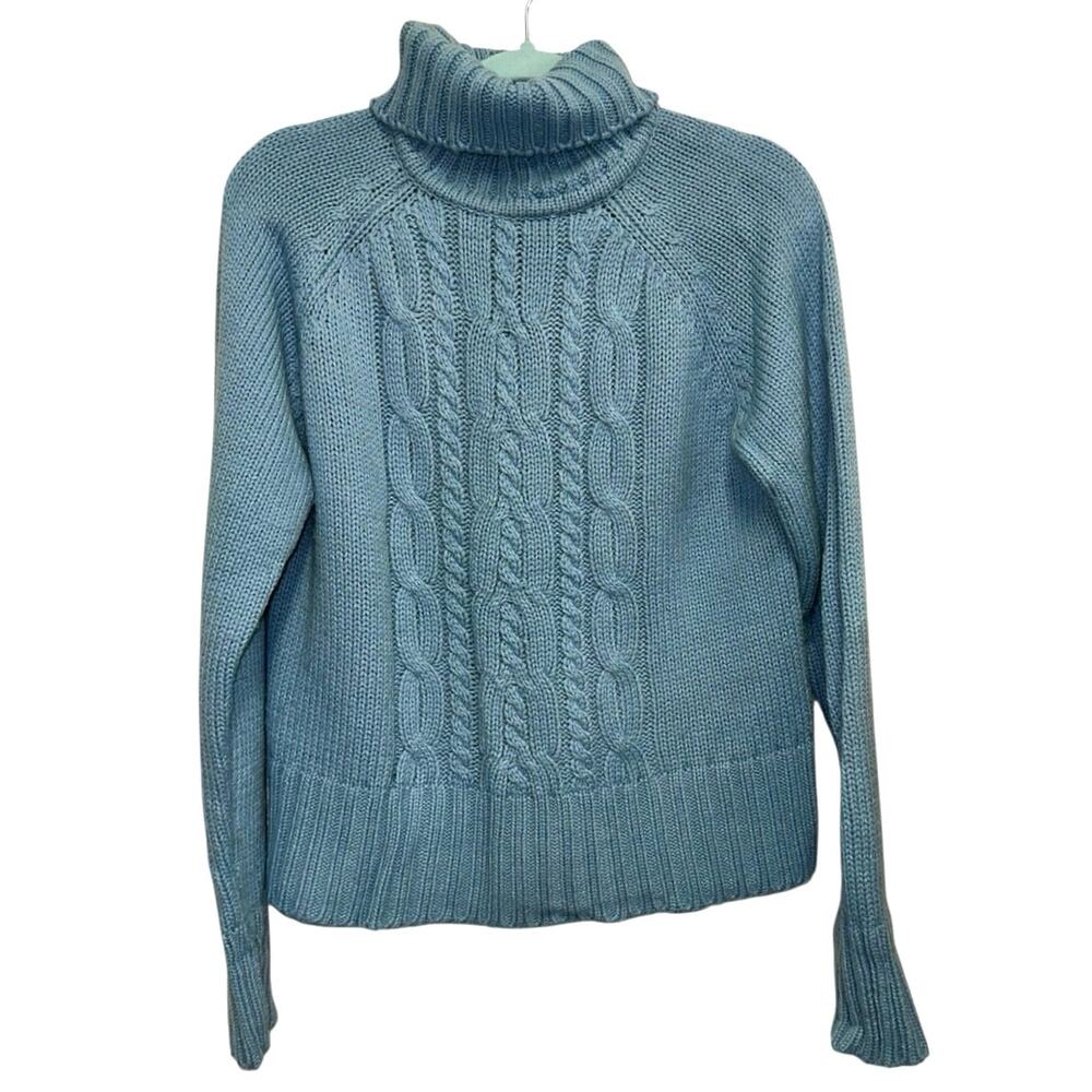 Allison Brittney Blue Cable Knit Turtleneck Sweater Size Large